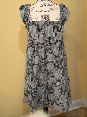 Crown & Ivy Tiered Ruffle Burnout Sleeveless Swing Mini Dress, XL